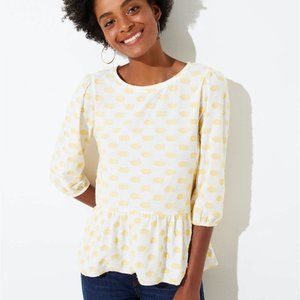 Anne Taylor LOFT Clip Dot Peplum Top White With Yellow Dots Size M